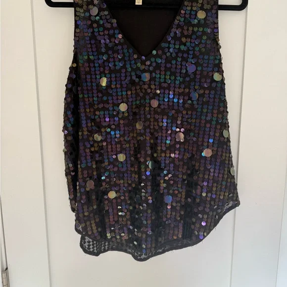 Anthropologie Moulinette Soeurs Black Sequin Shimmer Sleeveless V-Neck Top Sz 6 - Picture 8 of 10